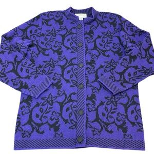 Pendleton Wool Blend Deep Purple Floral Pattern Button Sweater Cardigan‎ M